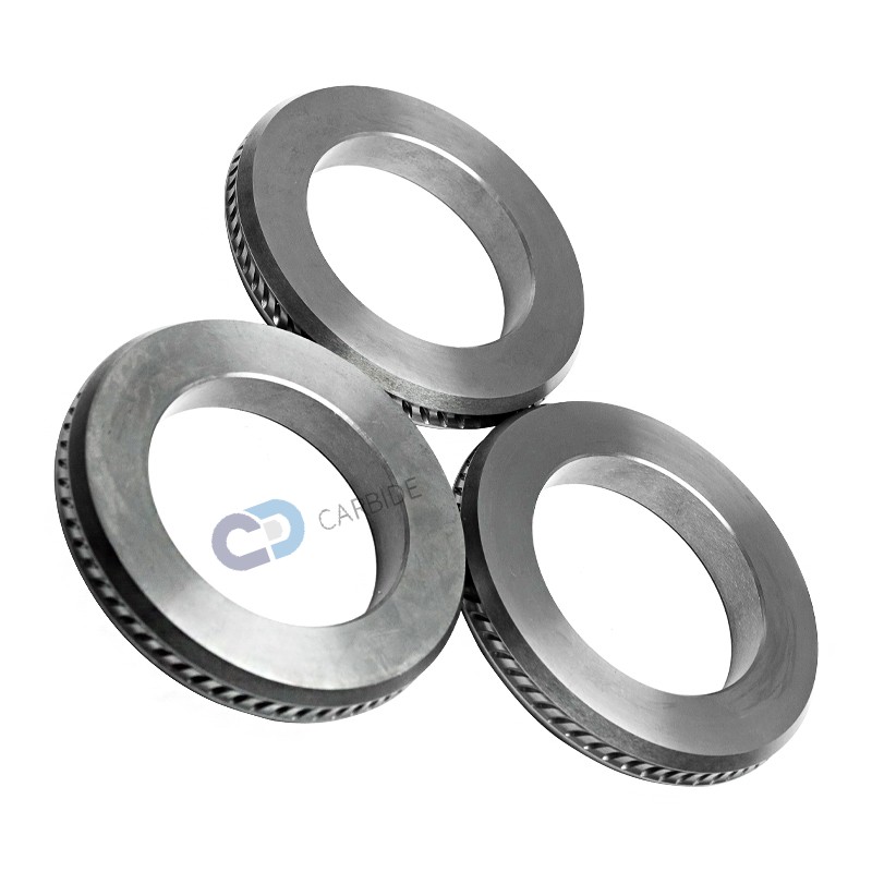 Custom YG15 140*90*20mm PR Tungsten Carbide Spiral Ribbed Rolling Rings for steel wire