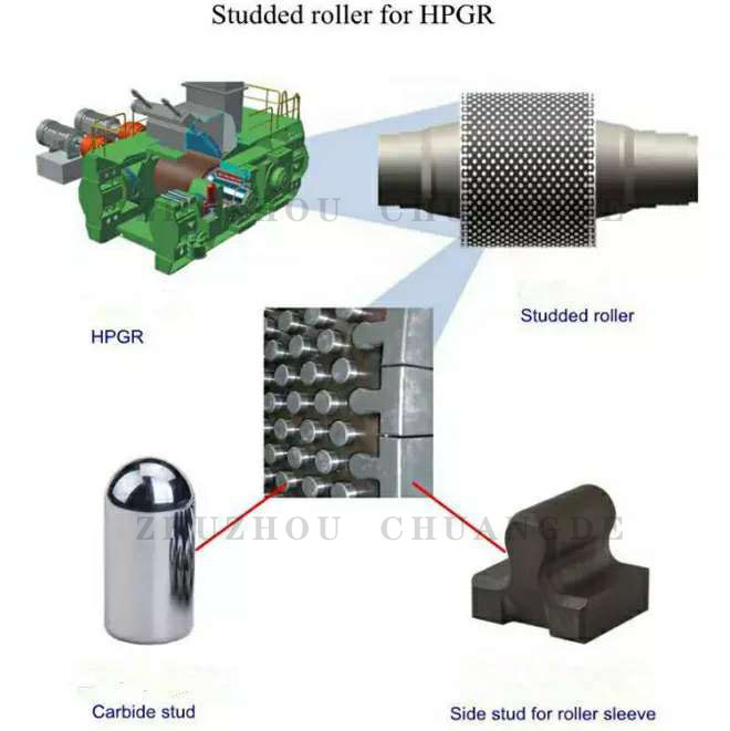 Cemented Carbide stud for HPGR grind ore and cement